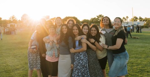 Smiling teenagers at a park