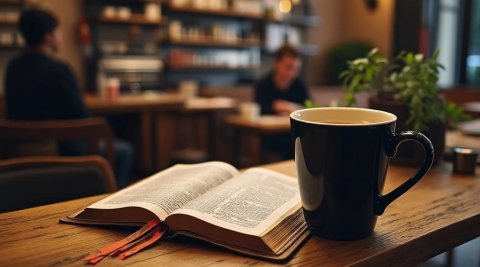 Coffee and open bible