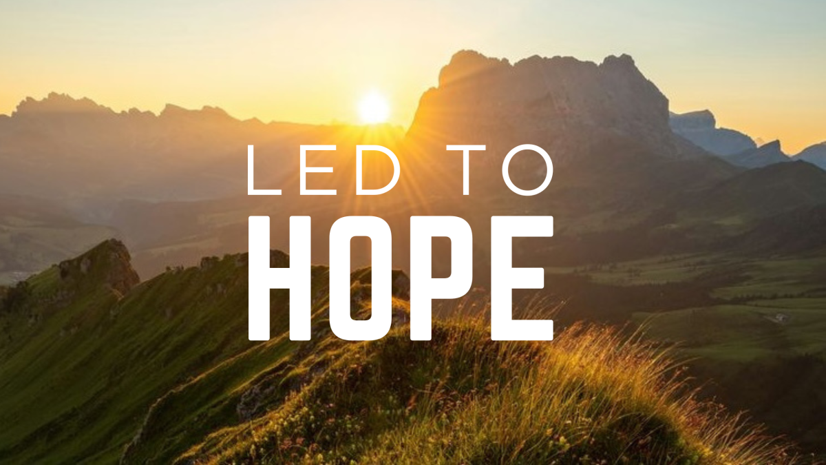 Led to hope background pic, with sunset and mountains. 
