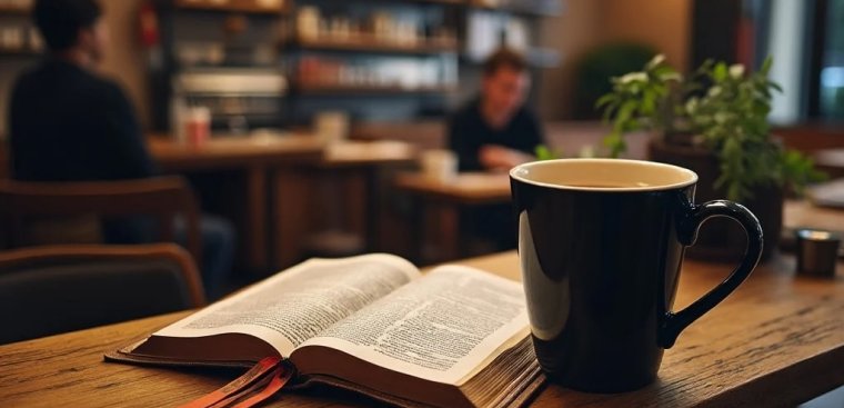 Coffee and open bible